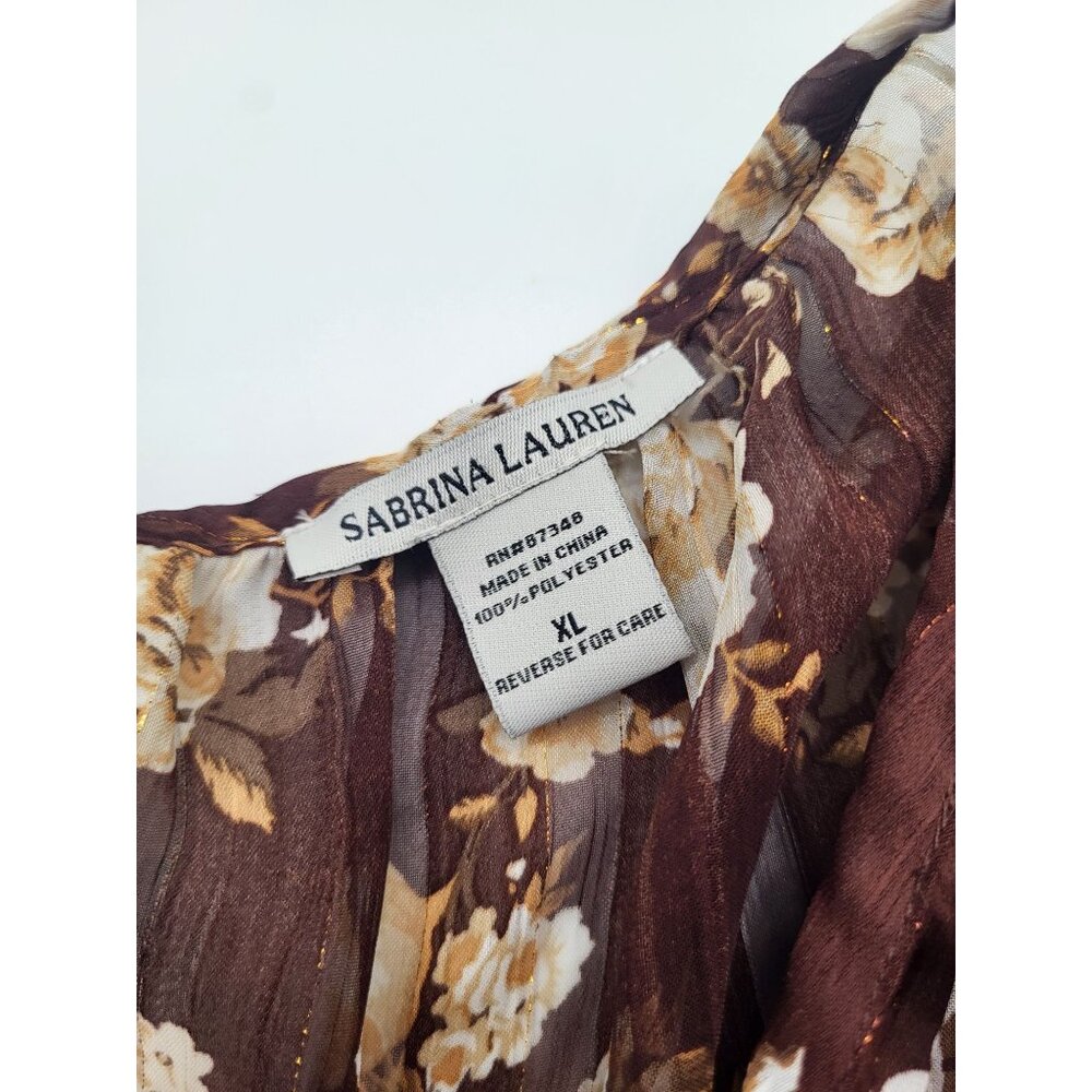 Sabrina Lauren XL Brown Gold Floral Ruffle Boho Festival Top Fairy Whimsy Sheer - Picture 9 of 9
